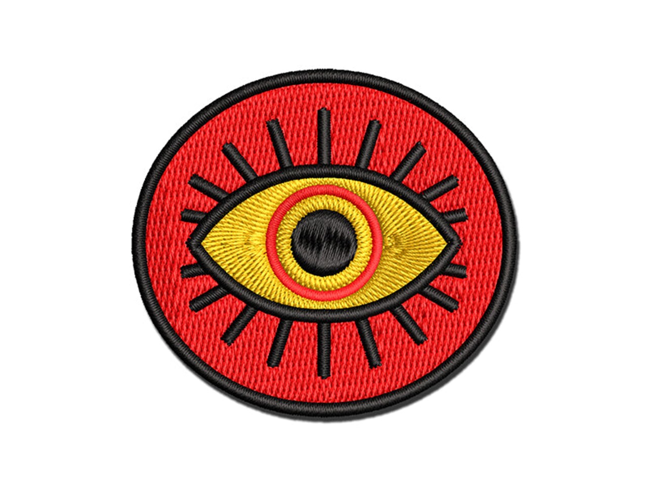 Ominous Eye with Eyelashes in Circle Multi-Color Embroidered Iron-On or Hook & Loop Patch Applique
